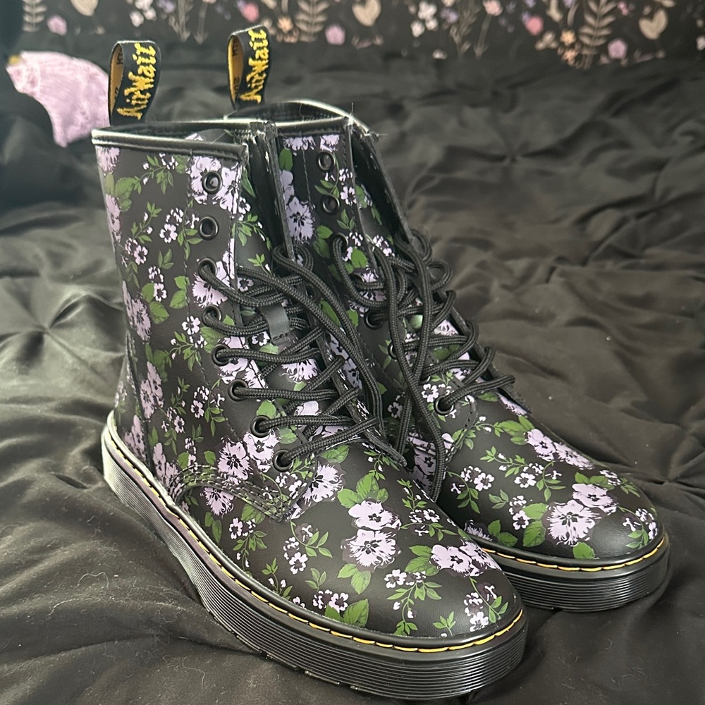 Dr. Martens Black and Purple Floral Zavala Boots